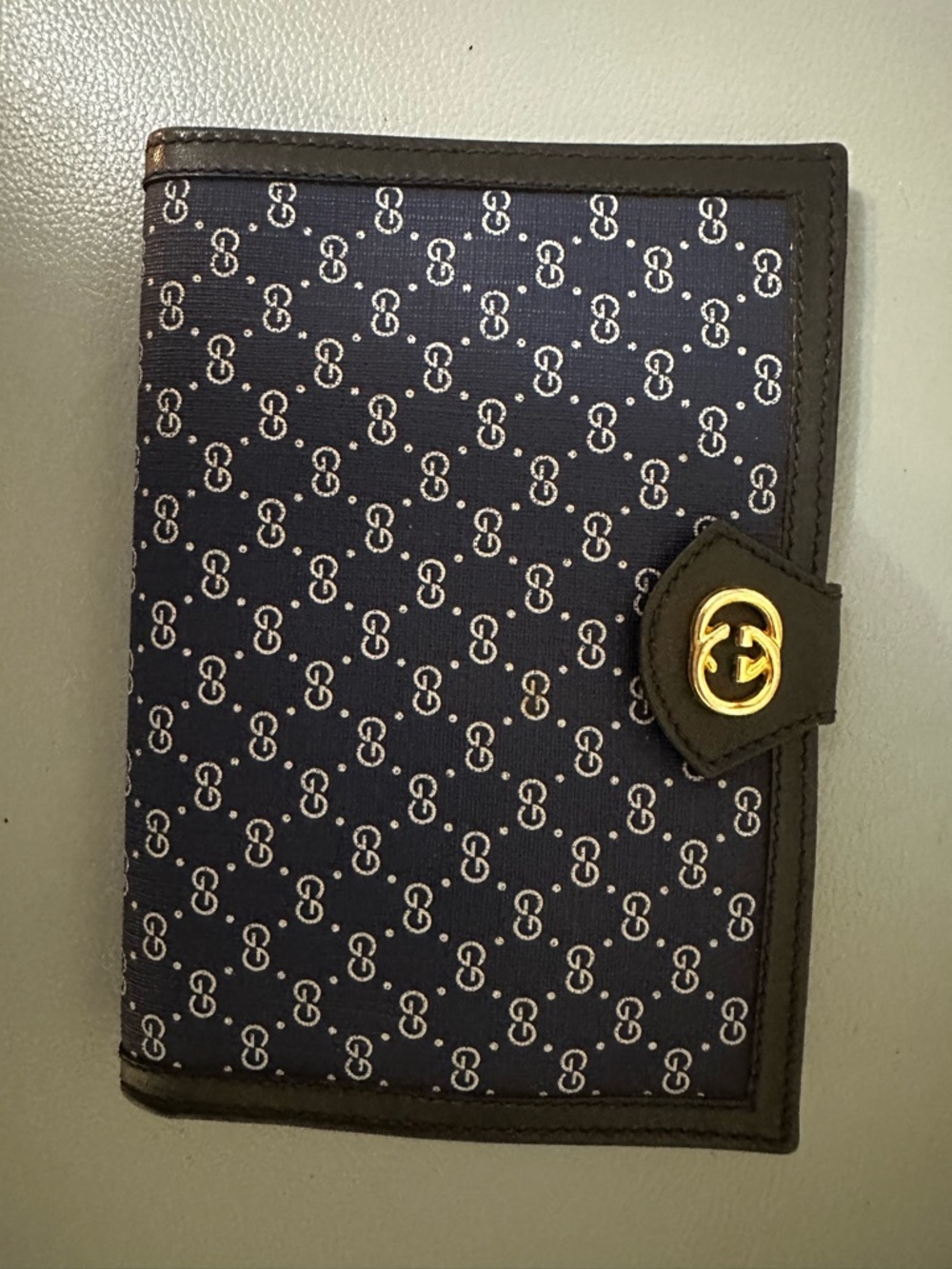 Gucci Navy GG Canvas Wallet with Gold Logo Snap Vintage 1980s